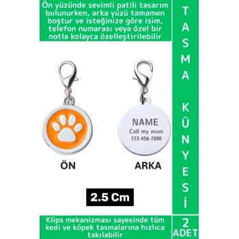 Dayanıklı Evcil Hayvan Kedi Köpek Klipsli İsim Telefon Numarası Not Şık Tasma Künyesi 2.5 Cm 2 Adet