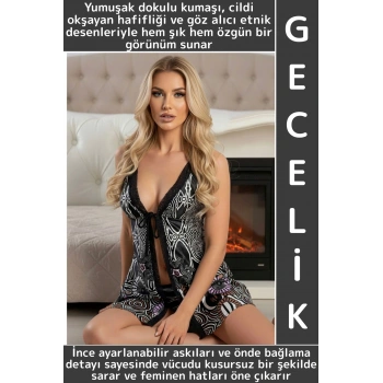 Yeni Sezon Zarif Rahat Kumaş Büyüleyici Özel Gün Gece Gündelik Desenli Saten Çok Şık Kadın Gecelik