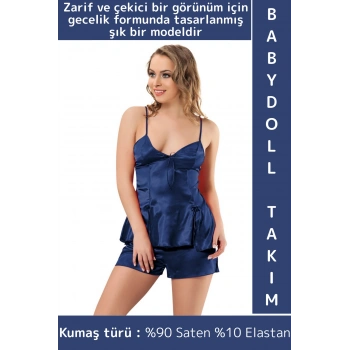 Özel Kreasyon Sevgili Gece Zarif Çekici Sexy Fantezi Gecelik Giyim Saten Babydoll Atlet Şort Takımı
