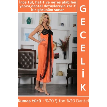 Yeni Sezon Zarif Rahat Büyüleyici Sevgililer Günü Hafif Tül Dantel Detaylı Çok Şık Kadın Gecelik