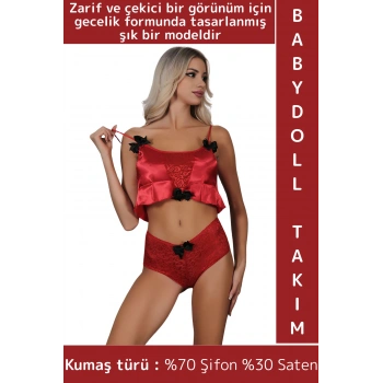 Yeni Kreasyon Özel Gün Gece Zarif Çekici Sexy Fantezi Gecelik Giyim Saten Babydoll Atlet Şort Takım