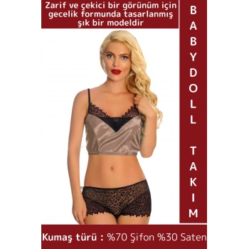 Yeni Sezon Özel Gün Gece Zarif Çekici Sexy Fantezi Gecelik Giyim Saten Babydoll Atlet Şort Takımı