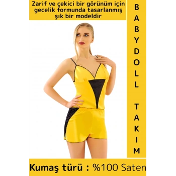 Özel Kreasyon Zarif Rahat Sevgili Özel Gece Sexy Fantezi Kadın Saten Şık Atlet Şort Babydoll Takımı