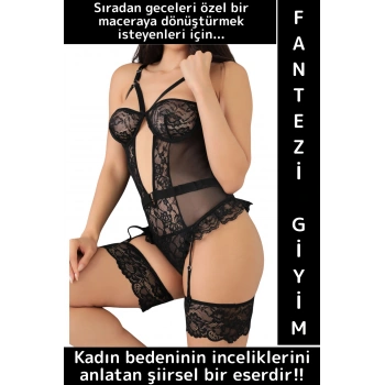 Özel Gün Gece Yılbaşı Sevgililer Günü Hediye Çok Şık Rahat Sexy Fantezi Giyim Kadın Jartiyer Takımı