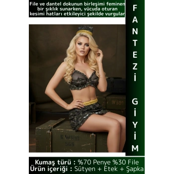 Özel Model Yılbaşı Sevgililer Günü Gece Zarif Esnek Çok Şık Sexy Asker Kamuflaj Kadın Fantezi Kostüm