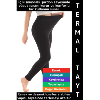 Gündelik Spor Kullanım Kışın Sıcak Tutan Toparlayıcı Esnek Konforlu İçi Şardonlu Kadın Termal Tayt