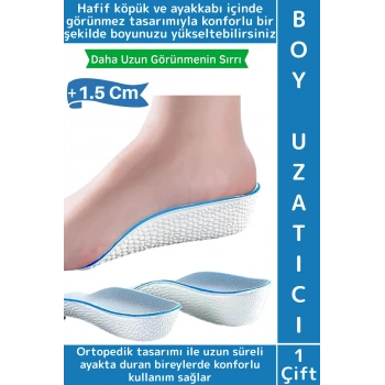 Konforlu Bot Spor Ayakkabısı Kadın Erkek 1.5 Cm Boy Uzatan Gizli Topuk Yükseltici Köpük Tabanlık