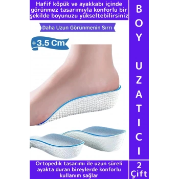 Rahat Bot Spor Ayakkabısı Kadın Erkek 3.5 Cm Boy Uzatan Gizli Topuk Yükseltici Köpük Tabanlık 2 Çift