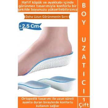 Konforlu Bot Spor Ayakkabısı Kadın Erkek 2.5 Cm Boy Uzatan Gizli Topuk Yükseltici Köpük Tabanlık