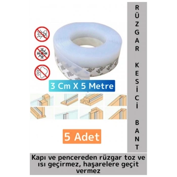 Özel Üretim Kapı Altı Pencere Rüzgar Böcek Haşere Önleyen Rüzgar Kesici Bant 3 Cm X 5 Metre 5 Adet