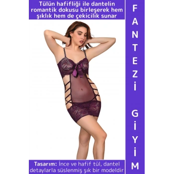 Özel Kreasyon Sevgililer Günü Yılbaşı Gece Sexy Çok Şık Rahat Dantelli Tül Kadın Fantezi Gecelik