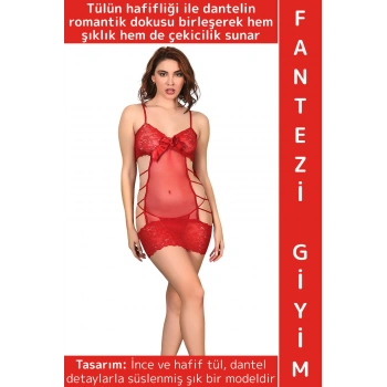 Özel Kreasyon Sevgililer Günü Yılbaşı Gece Sexy Çok Şık Rahat Dantelli Tül Kadın Fantezi Gecelik