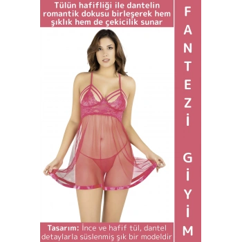 Özel Tasarım Sevgililer Günü Yılbaşı Parti Sexy Çok Şık Rahat Dantelli Tül Kadın Fantezi Gecelik