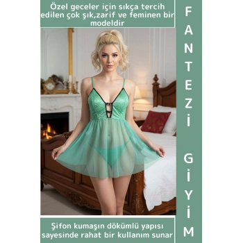 Özel Tasarım Sevgililer Günü Yıldönümü Gece Hediye Sexy Fantezi Zarif Rahat Şık Kadın Şifon Gecelik