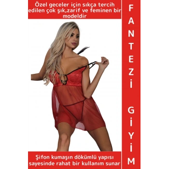 Özel Tasarım Sevgililer Günü Yıldönümü Gece Hediye Sexy Fantezi Zarif Rahat Şık Kadın Şifon Gecelik
