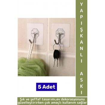 Kolay Montaj Banyo Mutfak Antre Resim Çerçeve Soket Çöp Kutusu Şık Kendinden Yapışkanlı Askı 5 Adet