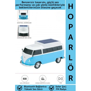 Premium Yüksek Ses Kamp Speaker FM Solar Şarjlı Çok Şık Retro Vosvos Tasarımlı Bluetooth Hoparlör