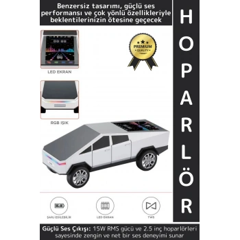 Premium Güçlü Ses USB AUX Speaker CyberTruck Lüks Araba Tasarımlı RGB Led Ekranlı Bluetooth Hoparlör