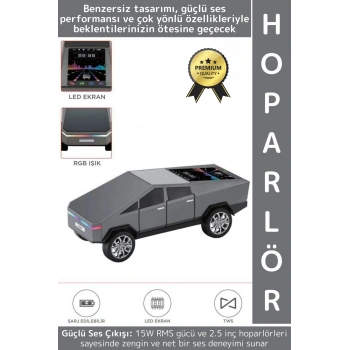 Premium Güçlü Ses USB AUX Speaker CyberTruck Lüks Araba Tasarımlı RGB Led Ekranlı Bluetooth Hoparlör