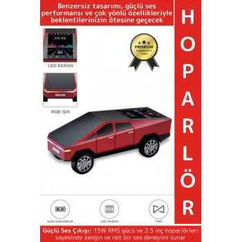 Premium Güçlü Ses USB AUX Speaker CyberTruck Lüks Araba Tasarımlı RGB Led Ekranlı Bluetooth Hoparlör