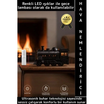 Premium Ultrasonik Sessiz Çalışma Led Işıklı Çok Şık Tren Tasarımlı Oda Hava Nemlendiricisi 300 ML