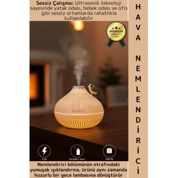 Premium Ultrasonik Sessiz Led Işıklı Çocuk Bebek Odası Gece Lambası Şık Oda Hava Nemlendirici 300 ML