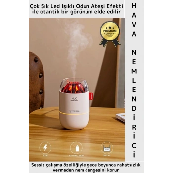 Premium Sessiz Buhar Makinesi Meditasyon Led Işıklı Odun Ateşi Efektli Oda Hava Nemlendirici 280 ML