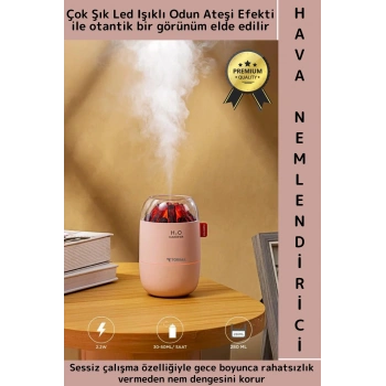 Premium Sessiz Buhar Makinesi Meditasyon Led Işıklı Odun Ateşi Efektli Oda Hava Nemlendirici 280 ML