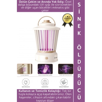 Premium İç Dış Mekan UV Işık Lamba Sivrisinek Kovucu Sineksavar Şarjlı Asılır Sinek Öldürücü Beyaz