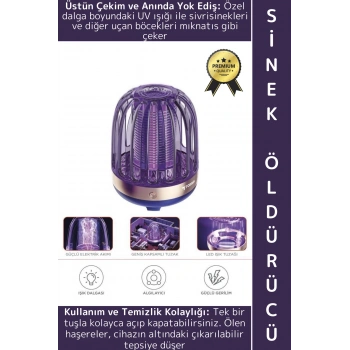 Premium İç Dış Mekan Elektrikli Lamba Sivrisinek Kovucu Sineksavar Şarjlı UV Sinek Öldürücü Mavi