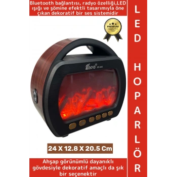 Premium Retro Dekoratif Speaker Ahşap Görünüm LED Işık Nostaljik Şömine Tasarımlı Bluetooth Hoparlör