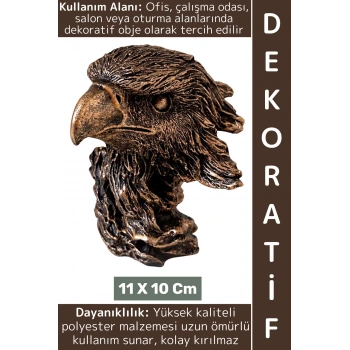 Premium Dekoratif Biblo Hediyelik Ev Ofis Masa Üstü Şık Dayanıklı Polyester Kartal Büstü 11 X 10 Cm