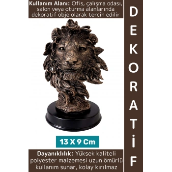 Premium Dekoratif Biblo Hediyelik Ev Ofis Masa Üstü Şık Dayanıklı Polyester Aslan Büstü 13 X 9 Cm