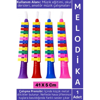 Eğitici Çocuk Müzik Nota Öğrenimi Eğlenceli Üflemeli Tuşlu Çalgı Renkli Plastik Melodika 41 X 5 Cm