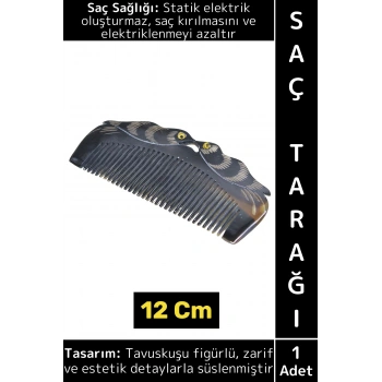 Kompakt Çanta Boy Saç Kırılması Elektriklenme Azaltan Doğal Kemik Zarif Tavuskuşu Saç Tarağı 12 Cm