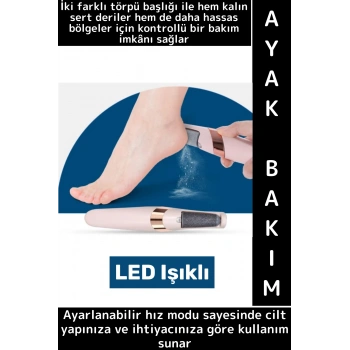 Kadın Ayak Bakımı Kalın Sert-Hassas Deri Değiştirilebilir 2 Başlıklı LED Işıklı Şarjlı Ayak Törpüsü