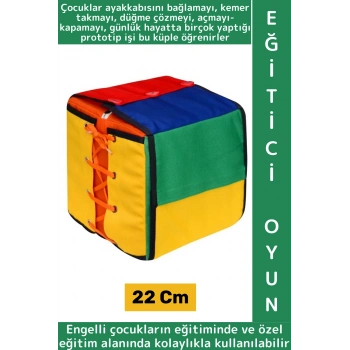 Okul Öncesi Çocuk Gelişim Özel Gereksinimli Birey Bağlama İlikleme Fermuar Eğitici Beceri Küpü 22 Cm
