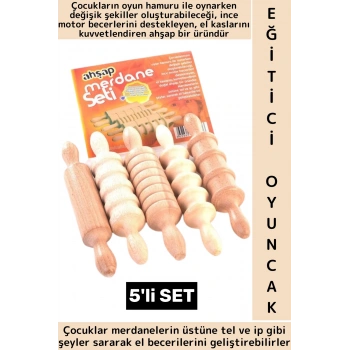 Çocuk Eğitici Oyuncak İnce Motor El Kasları Oyun Hamuru Şekil Beceri Geliştirici 5li Merdane Seti