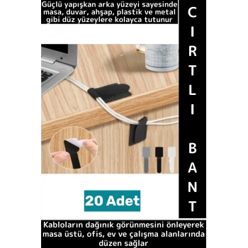Montanjsız Masa Üstü Ev Ofis Kablo Karışıklık Düzenleyici Şık Kendinden Yapışkanlı Cırt Bant 20 Adet