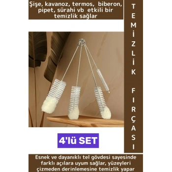 Şişe Kavanoz Termos Biberon Pipet Zor Nokta İç Derin Temizlik Esnek Dayanıklı Yumuşak Tel Fırça Seti