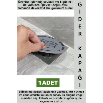 Lavabo Banyo Mutfak Pas Küf Tutmaz Sevimli Ayı Figür Koku Önleyici Kulplu Esnek Silikon Gider Kapağı