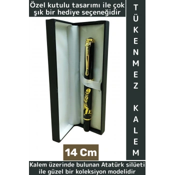 Özel Model Dekoratif Koleksiyon Hediyelik Çok Şık Kutulu ATATÜRK Silüetli Tükenmez Kalem 14 Cm