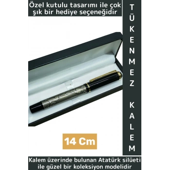 Özel Tasarım Dekoratif Koleksiyon Hediyelik Çok Şık Kutulu ATATÜRK Silüetli Tükenmez Kalem 14 Cm