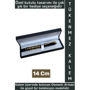 Özel Model Dekoratif Koleksiyon Hediyelik Çok Şık Kutulu Osmanlı Arması Tükenmez Kalem 14 Cm