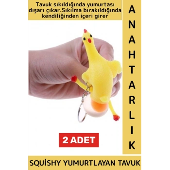 Eğlenceli Hediyelik Komik Stres Giderici Duyusal Uyarıcı Squishy Yumurtlayan Tavuk Anahtarlık 2 Adet