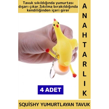 Eğlenceli Hediyelik Komik Stres Giderici Duyusal Uyarıcı Squishy Yumurtlayan Tavuk Anahtarlık 4 Adet