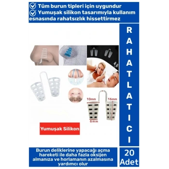 Konforlu Horlama Azaltıcı Rahat Nefes Alıp Verme Uyku Horlama Önleyici Burun Delik Aparatı 20 Adet