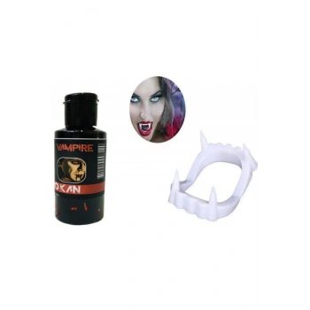 Parti Halloween Tiyatro Fotoğraf Çekimi Çift Damak Gerçekçi Korkutucu Takma Vampir Dişi + Oyun Kanı