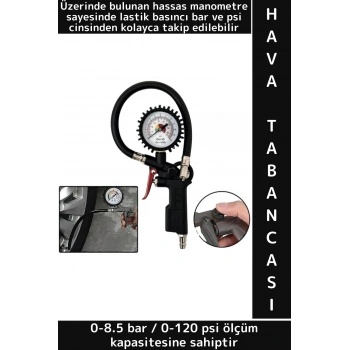 Profesyonel Hızlı Lastik Şişirme Tabancası Hassas Manometreli BAR PSI Ölçümlü Saatli Hava Tabancası
