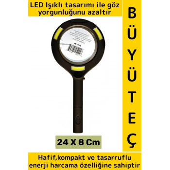 Özel Üretim Sert Plastik Saplı Gün Işığı SMD Göz Yormaz El Merceği Pilli Led Işıklı Büyüteç 24 Cm